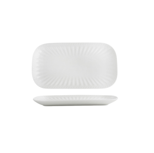 White Ceramic Sushi Plate – Embossed Long Rectangular Serving Dish