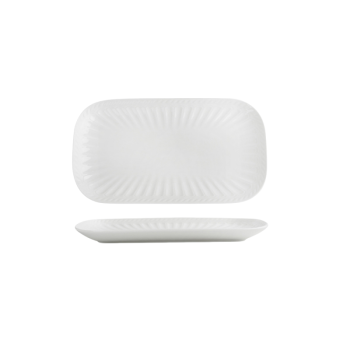 White Ceramic Sushi Plate | Embossed Long Rectangular Serving Dish