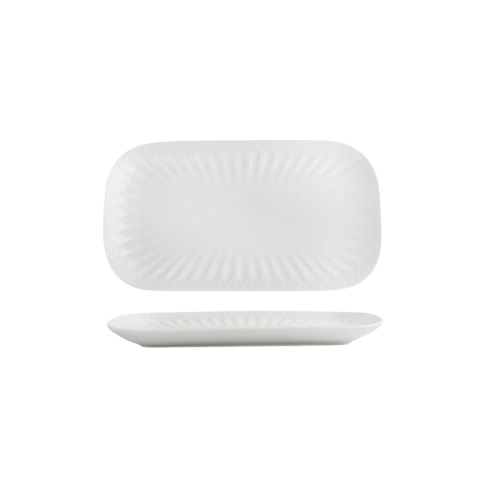 White Ceramic Sushi Plate – Embossed Long Rectangular Serving Dish