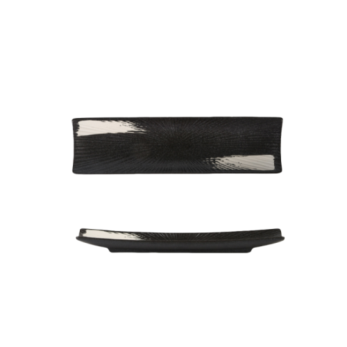 Japanese Long Rectangular Ceramic Serving Plate – Textured Glaze Sushi & Grilled Fish Platter
