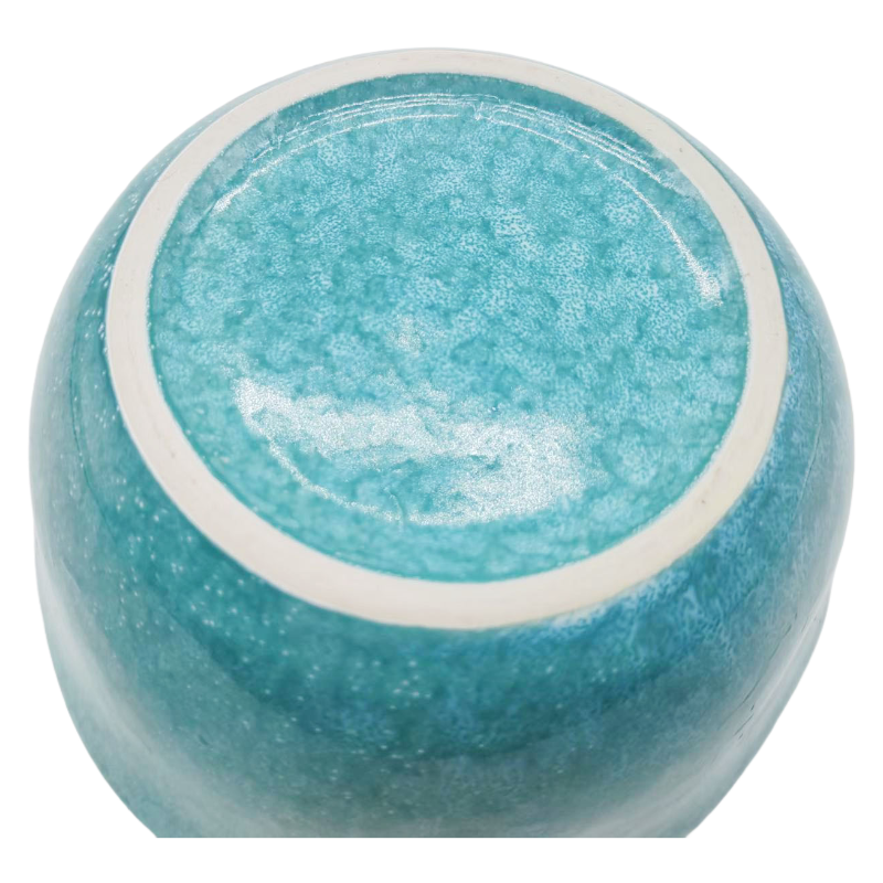 Bottom Surface of Teal Blue Crystalline Glazed Stoneware Bowl
