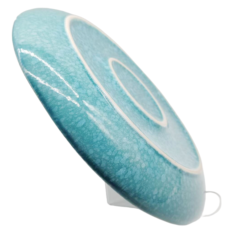 Side Profile of Teal Blue Crystalline Glazed Stoneware Plate