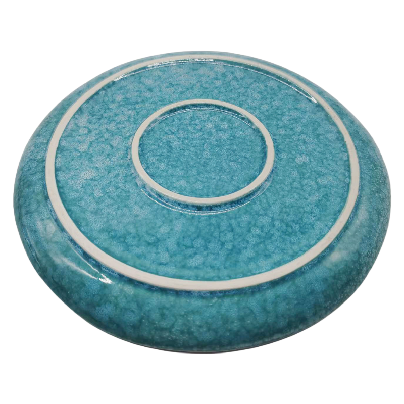 Bottom Surface of Teal Blue Crystalline Glazed Stoneware Plate