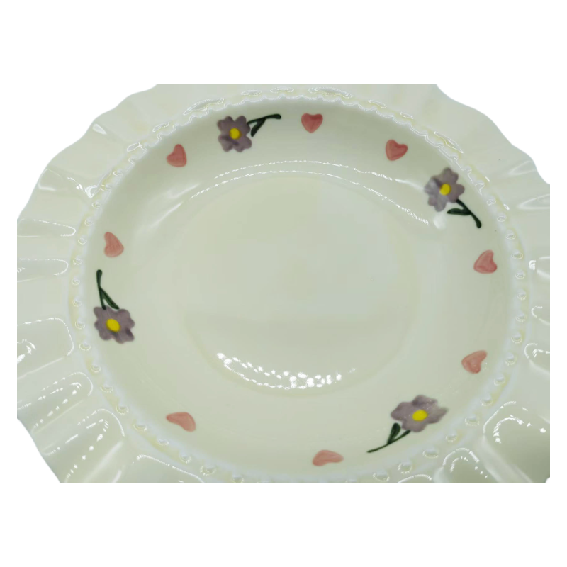 Vintage Yellow Glazed Stoneware Plate Set With Heart-Daisy Motifs