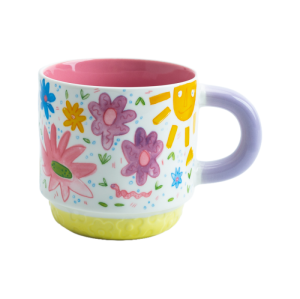 Stackable Ceramic Tea Cups – Cute Cartoon Coffee Mugs, Hand-Painted Colorful Drinkware, Safe Children's Ceramic Cup Set