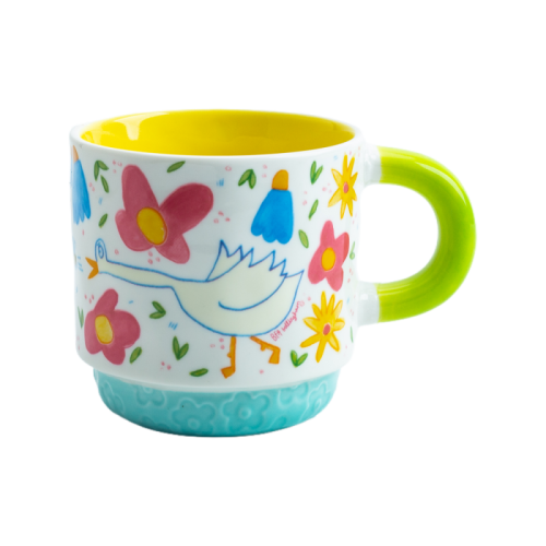 Stackable Ceramic Tea Cups – Cute Cartoon Coffee Mugs, Hand-Painted Colorful Drinkware, Safe Children's Ceramic Cup Set