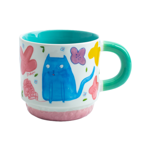 Stackable Ceramic Tea Cups – Cute Cartoon Coffee Mugs, Hand-Painted Colorful Drinkware, Safe Children's Ceramic Cup Set