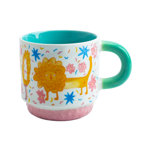 Stackable Ceramic Tea Cups & Coffee Mugs | Cute Cartoon Hand-Painted Colorful Safe Kids' Cup Set