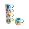 Stackable Ceramic Tea Cups – Cute Cartoon Coffee Mugs, Hand-Painted Colorful Drinkware, Safe Children's Ceramic Cup Set