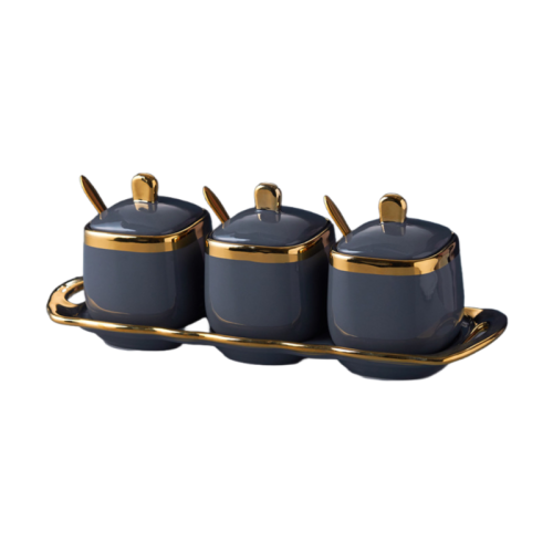 Luxury Ceramic Spice Jar Set | Modern 3-Piece Seasoning Containers with Lids & Spoons