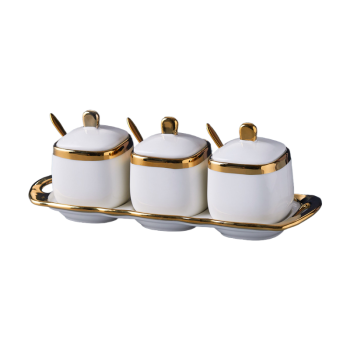 Luxury Ceramic Spice Jar Set | Modern 3-Piece Seasoning Containers with Lids & Spoons