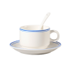 150ml Ceramic Cup and Saucer Set for Hotels – Classic White with different colored Rim