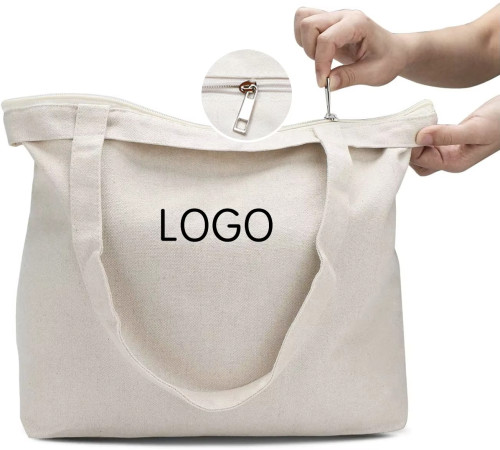 KUOSHI Custom Printed Logo Canvas Tote Bag With Zipper