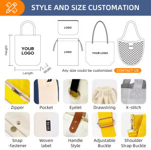 KUOSHI Custom Printed Logo Canvas Tote Bag With Zipper