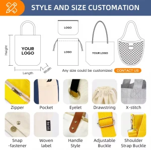 KUOSHI Custom Printed Logo Canvas Tote Bag Bulk With Zipper