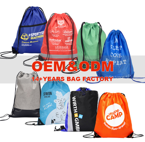 KUOSHI OEM Custom Logo Polyester Gym Drawstring Bag Packaging Factory