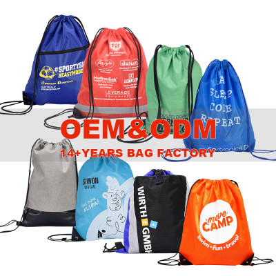 KUOSHI OEM Custom Logo Polyester Gym Drawstring Bag Packaging Factory