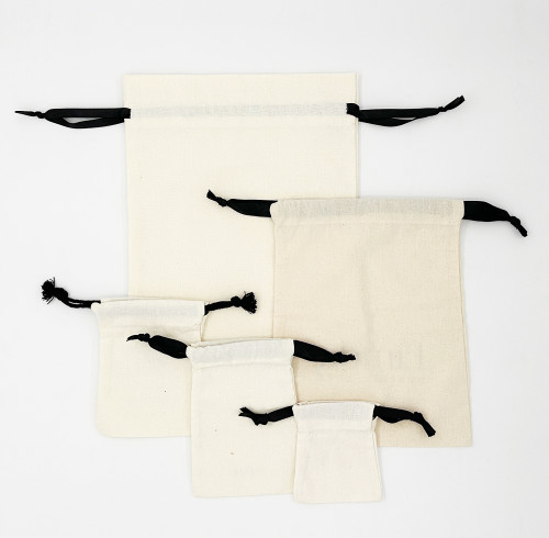 KUOSHI OEM Custom Logo Printed Organic Canvas Cotton Drawstring Bag Jewelry Pouch