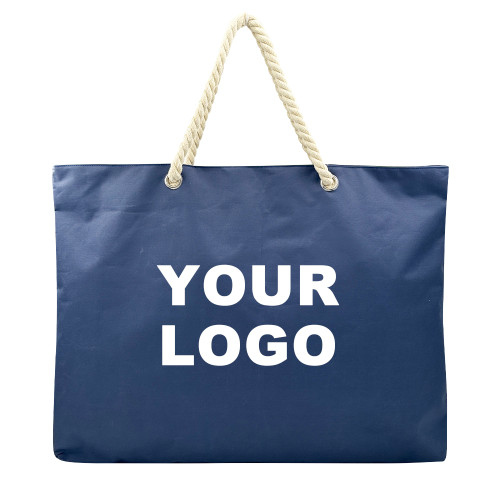 KUOSHI OEM Custom Printed Logo Rope Handle Canvas Beach Tote Bag With Zipper