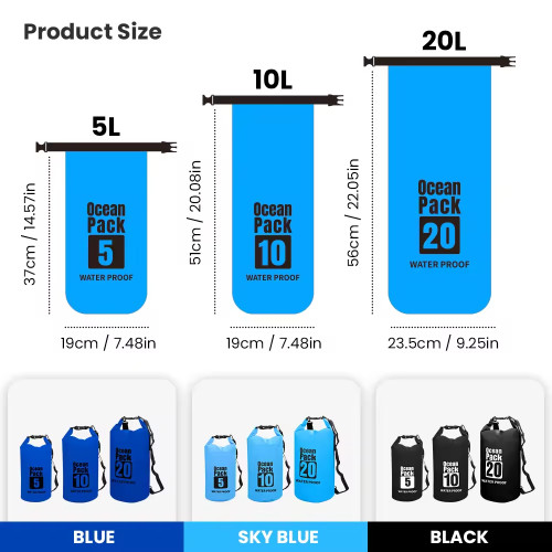 KUOSHI OEM Custom Logo 2l 3l 5l 10l 15l 20l 25l 30l Outdoor Pvc Waterproof Dry Bag