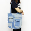 Patchwork Custom Denim Bag – Reversible Fashion Tote with Multiple Snap Pockets