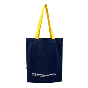 Custom Denim Tote Bag with Contrast - Color Handles