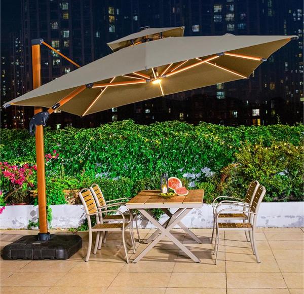 Elegant Side Pole Parasol Wood Grain Finish for Stylish Outdoor Shading