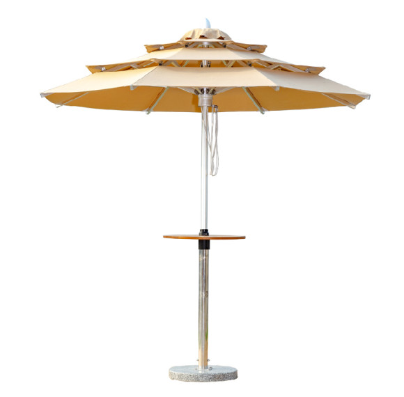 Multi-Tier Aluminum Pagoda Style Patio Shade with Center Pole Design and Built-In Table for Commercial Use
