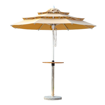 Multi-Tier Aluminum Pagoda Style Patio Shade with Center Pole Design and Built-In Table for Commercial Use