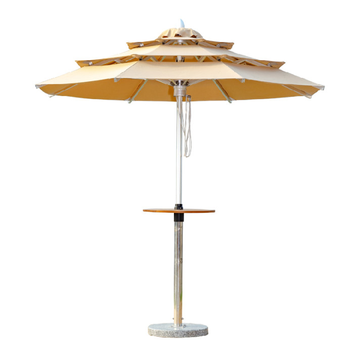 Multi-Tier Aluminum Pagoda Style Patio Shade with Center Pole Design and Built-In Table for Commercial Use
