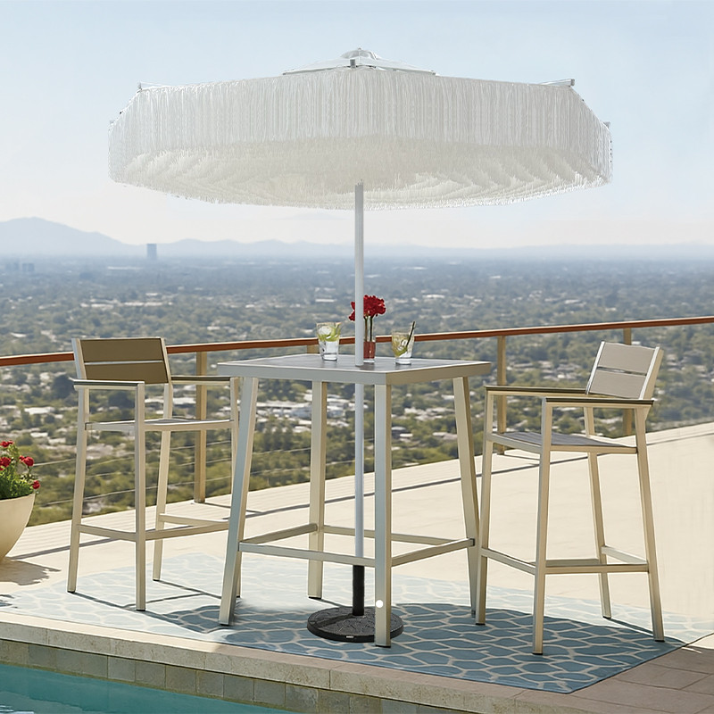 Outdoor fringed umbrella