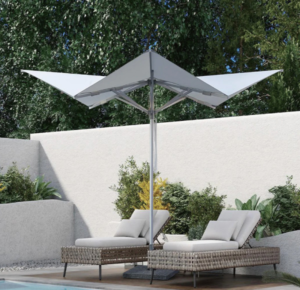 Dual Canopy Modern Patio Umbrella with Central Pole for Poolside Sun Protection | outdoor umbrella modern design