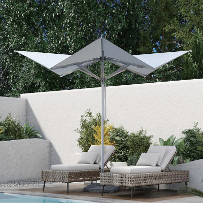 Dual Canopy Modern Patio Umbrella with Central Pole for Poolside Sun Protection | outdoor umbrella modern design