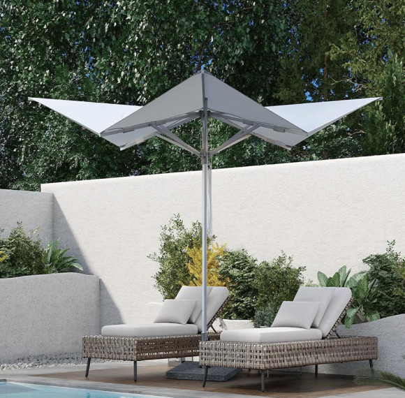 Dual Canopy Modern Patio Umbrella with Central Pole for Poolside Sun Protection | outdoor umbrella modern design