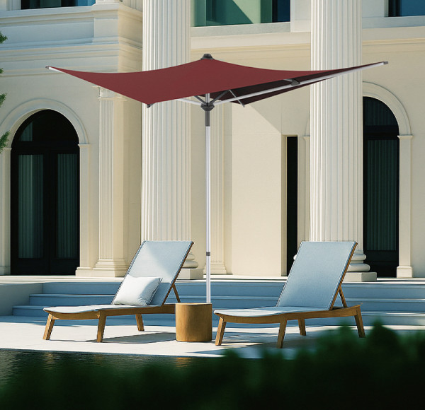 Modern Square Push-Up Patio Umbrella with Aluminum Pole, 4 Ribs and Unique Asymmetrical Canopy Design | patio umbrella 4 ribs push-up