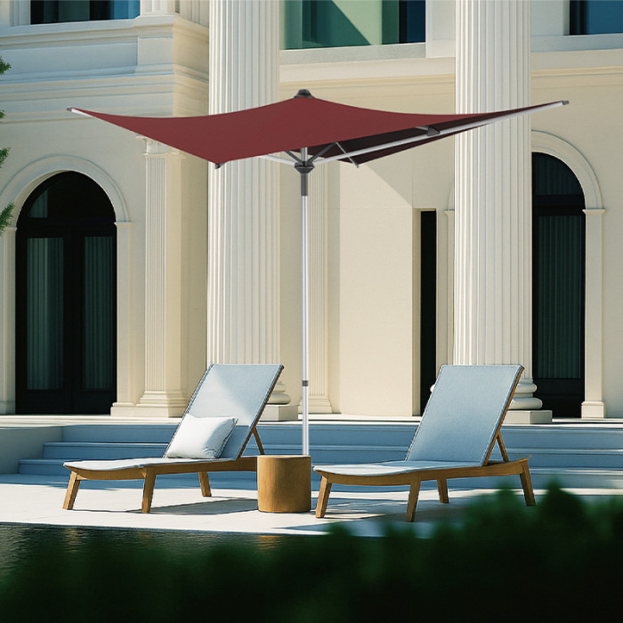 Modern Square Push-Up Patio Umbrella with Aluminum Pole, 4 Ribs and Unique Asymmetrical Canopy Design | patio umbrella 4 ribs push-up