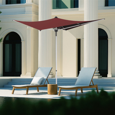 Modern Square Push-Up Patio Umbrella with Aluminum Pole, 4 Ribs and Unique Asymmetrical Canopy Design | patio umbrella 4 ribs push-up