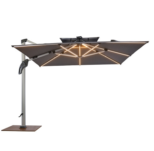 Solar-Powered Cantilever Umbrella with Integrated LED Ribs and 360° Rotation, UV80 Fabric | Commercial shade umbrella