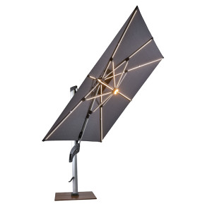 Solar-Powered Cantilever Umbrella with Integrated LED Ribs and 360° Rotation, UV80 Fabric
