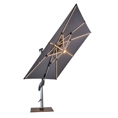 Solar-Powered Cantilever Umbrella with Integrated LED Ribs and 360° Rotation, UV80 Fabric