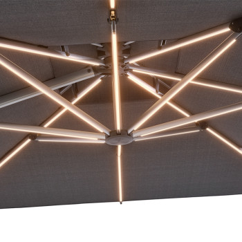 Solar-Powered Cantilever Umbrella with Integrated LED Ribs and 360° Rotation, UV80 Fabric | Commercial shade umbrella