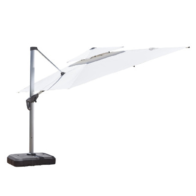 Modern offset patio umbrella with solar LED lights | heavy duty outdoor shade umbrella