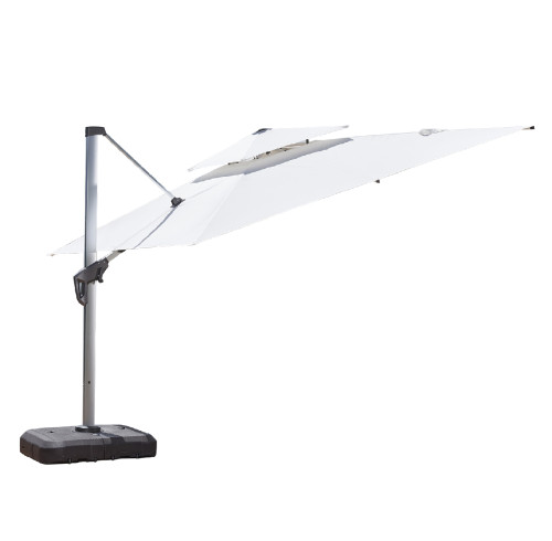Modern offset patio umbrella with solar LED lights | heavy duty outdoor shade umbrella