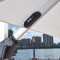 Modern offset patio umbrella with solar LED lights | heavy duty outdoor shade umbrella