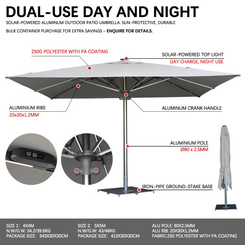 Commercial Large Outdoor Umbrella: 3*4M/4*4M/5*5M, Gas Spring-Assisted Opening, ODM/OEM & Customizable Sizes/Colors