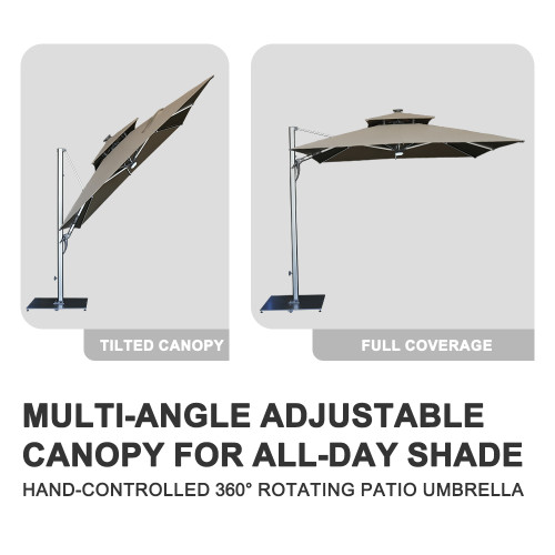 Wind-Resistant Waterproof Outdoor Patio Umbrella | Aluminum Material Solar LED Light 360° Rotating Tilted Canopy | For Garden Balcony Commercial Terrace