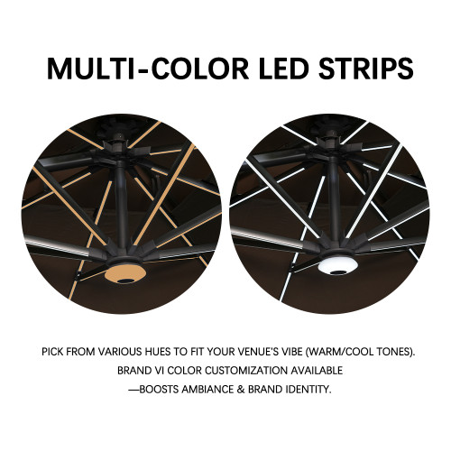 Wind-Resistant Waterproof Outdoor Patio Umbrella | Aluminum Material Solar LED Light 360° Rotating Tilted Canopy | For Garden Balcony Commercial Terrace