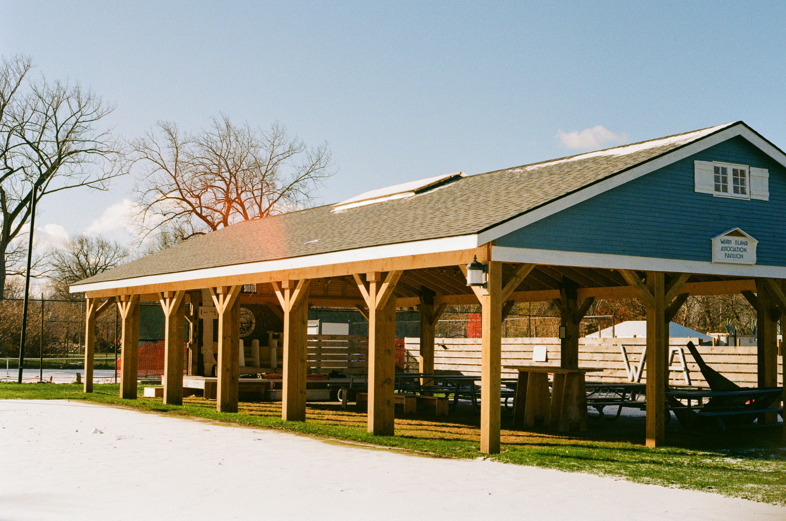 A galvanized and powder-coated steel beam for a large outdoor pavilion.