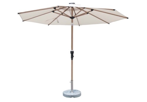 FHUM076 Wood-Grain Aluminum Tilt Center Pole Outdoor Umbrella | 3M Round with LED Light Option