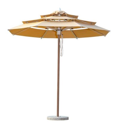 Three-Tier Ventilated Outdoor Patio Umbrella with Wood-Grain Aluminum Pole